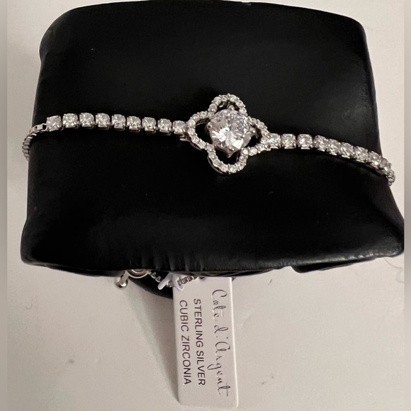 New Cote D’ Argent  Sterling Silver CZ Adjustable 4 Leaf  Bracelet - Picture 15 of 16